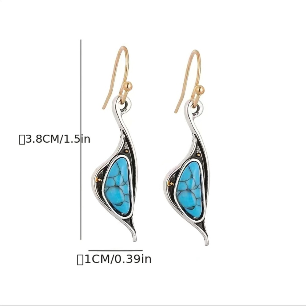 Abstract Silver Bird Earrings with Turquoise